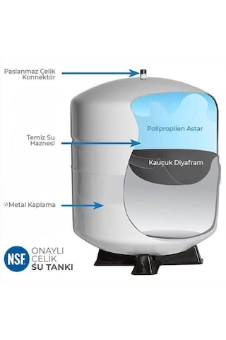 Su Arıtma Cihazı 12 Lt. 3,2 Galon Paslanmaz Metal Tank + Vana