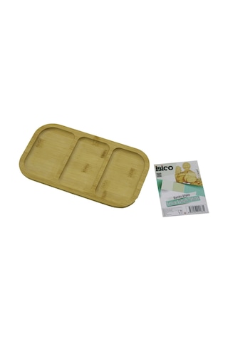 Dikdörtgen 3 Bölmeli 2+1 Ahşap Bambu Servis Sunum Tepsi - Tahtası 25 X 14 X 1.4cm Çok Renkli