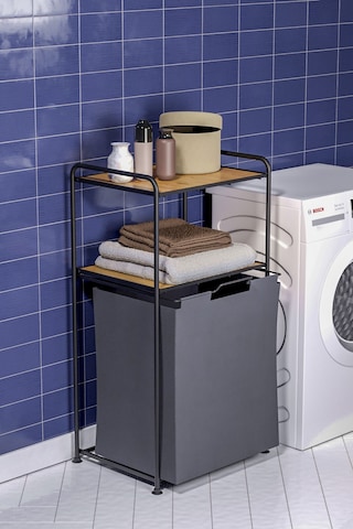 2 Katlı Çamaşır Sepeti Kirli Sepeti Ahşap Raflı Banyo Dolabı Banyo Düzenleyici Organizer Mat Siyah Mg100 Siyah