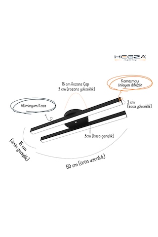 Mellizo Siyah Kasa, Doğal Beyaz Işık Modern Plafonyer Led Avize Siyah