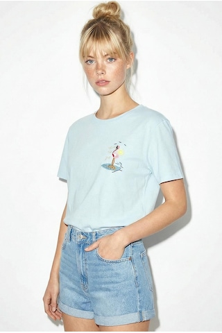Shade Kadın Pamuk El İşi Flamingo Nakış Detaylı  Tasarım T-shirt 1004 60282049 - Bebe Mavisi L