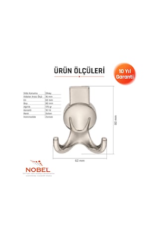 Solo Lüks Askı, Metal, Vestiyer Askı, 170 Gr, Dolap Askılık, Duvar Askılığı, Saten Vidalı 5 Adet
