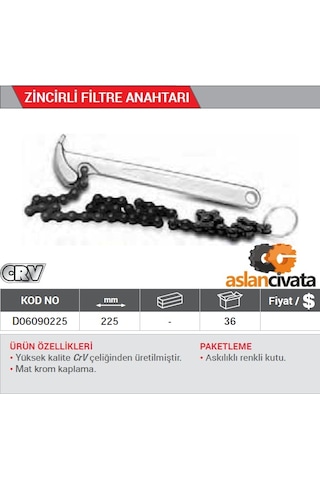 Dht Zincirli Filtre Sökme Anahtarı 225 Mm D06090225
