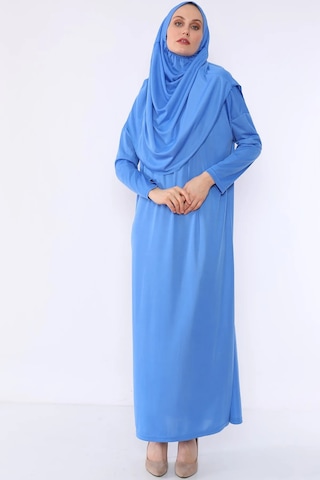 Pratik Başörtülü Tek Parça Namaz Elbisesi Mavi-21014 Gül Kurusu