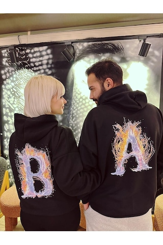 Sevgili Baş Harfli Çift Sweatshirt Kombini Hodie 3 Oneoctobeerbaşharf SIYAH