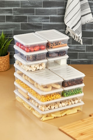 Multi Box 13 Parça 4 Farklı Boy Saklama Kabı Seti - Dondurucu & Mikrodalga Uyumlu Krem