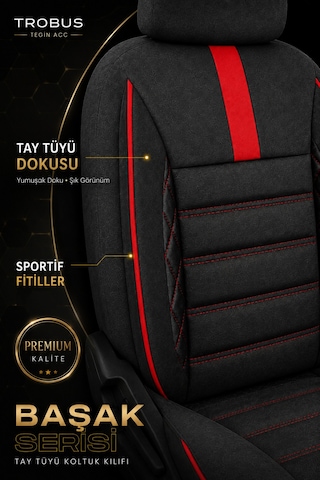 Ford Fiesta Hachback 2009-2012 Aracınıza Uyumlu Kırmızı Başak Serisi Tay Tüyü Koltuk Kılıfı Kırmızı