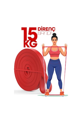 15 Kg Kırmızı Barfiks Direnç Bandı Orta Sert Kas Geliştirme Pilates Fitness Lastiği Kırmızı