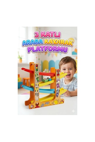 3 Katlı Araba Kaydırak Platformu Ve 5 Adet Yarış Arabalı Oyuncak Seti Çok Renkli
