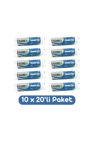 Florex Standart Orta Boy Çöp Torbası 55x60 Cm 20'li Rulo Siyah 10 Rulo (200 Adet)