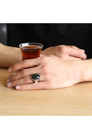 Gümüş Yeşil Zirkon Taşlı Erkek Yüzük - Mr0580145