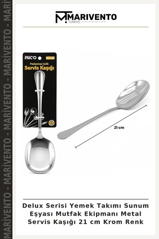 Delux Serisi Yemek Takımı Sunum Eşyası Mutfak Ekipmanı Metal Servis Kaşığı 21 Cm Krom Renk