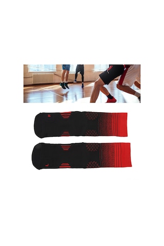 Skycity Erkekler İçin Profesyonel Spor Çorabı - Ter Emici, Kayma Engellli, Yumuşak Yastık Ve Ayak Bileği Desteği - Basketbol, Koşu, Bisiklet İçin Orta Boy Siyah-kırmızı 2 Adet Siyah Ve Kırmızı