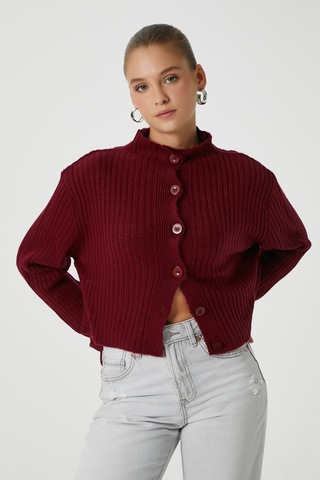 Ritnice Kadın Wendy Grade Yumuşak Doku Dik Yaka Bordo Triko Hırka Bordo
