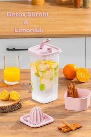 Porsima 06-1109 Detoks Sürahi & Limonluk Şeffaf 1,5 L - Pembe