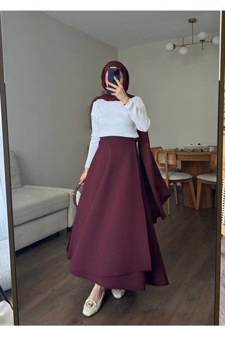 Unika Boutique Kadın Yandan Bağlamalı Tesettür Uzun Kot Etek Bordo