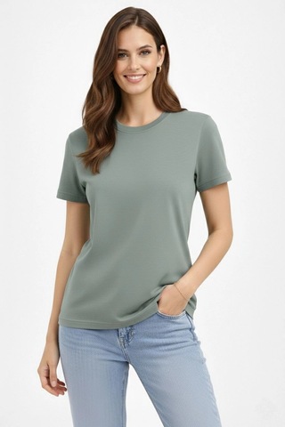 Primemagazam Kadın Bisiklet Yaka Yazlık Kısa Kol Düz Tişört Regular Kalıp T-shirt - Mint Yeşili Çeşitli