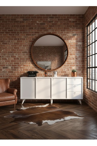 Resital Konsol - Sk2001-1 - Silver Modern 180 Cm Çekmeceli Ve Kapaklı Salon Konsolu - Büfe Beyaz