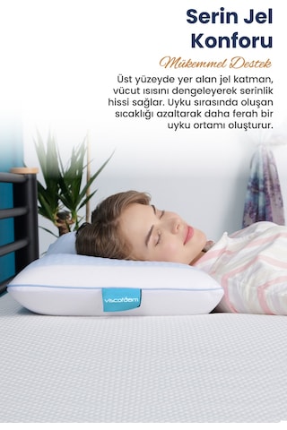 Viscofoam Evva Terletmeyen Ortopedik Yastık Serinleten Visco Yastık Jelli Yastık 59x39x13cm