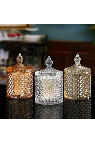 Sones Barok Tarzı Cam Pamuklu Çubuk Kutusu Çok İşlevli Saklama Kovası Kahverengi