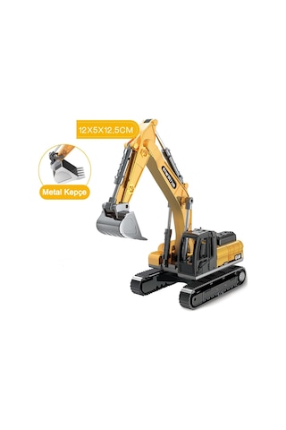 Diecast Oyuncak Metal İnşaat Araçları Metal Uçlu Kepçe Dozer Sürtmeli Ekskavatör Sarı
