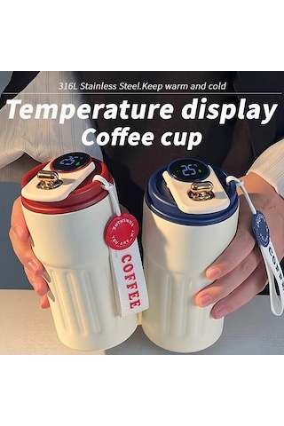 Trendooze Sunshine022 Kahverengi Çok Renkli Çizgili 472ml Paslanmaz Çelik Seyahat Termosu Dijital Sıcaklık Ekranlı Bpa İçermez Kahverengi