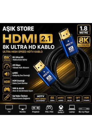 Hdmı 2.1 Kablo 1.8 Metre 8k Ultra Hd 48gbps Earc Hdr Vrr 4k 120hz Altın Uçlu Ps5 Xbox Series X Yüksek Hızlı Hdmı Kablo Hdmı 2.1 Kablo 1.8 Metre 8k Ultra Hd 48gbps Earc Hdr Vrr 4k 120hz Altın Uçlu Ps5 Xbox Series X Yüksek Hızlı Hdmı Kablo
