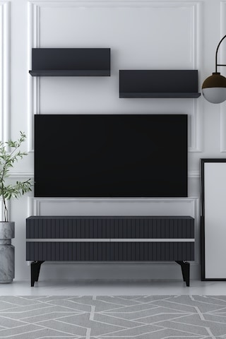 120dhdtür5ag Tedy Raflı Tv Sehpası Ünitesi Antrasit-gümüş