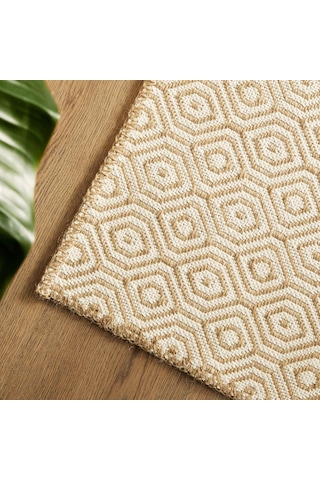 Ocean Home Textile Ekru Renk Karo Desenli Jüt Halı Kilim 80 X 150 Cm