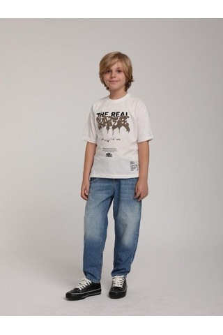 Escabel Erkek Çocuk The Real Yazılı Pamuklu T-shirt-15625 Ekru