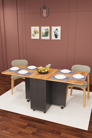 Asra Trend KM-03 %100 MDF 168x70 cm Katlanır Akıllı Mutfak Masası Tekerlekli Servis Masası Koyu Gri Petra
