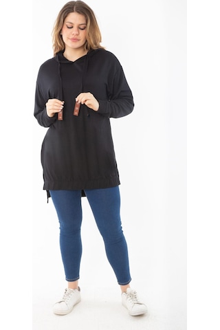 Kadın Büyük Beden Siyah Arkası Uzun Yan Yırtmaçlı Kapşonlu Sweatshirt 65n37310-siyah Siyah