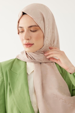 Mirsoy Scarf Mc Desen Parlak Jakar Şal - Krem Krem