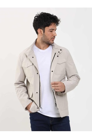 Dufy Bej Erkek Regular Fit Düz Hakim Yaka Safari Mont - 104379-Bej