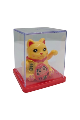 Maneki Neko El Sallayan Mini Şans Kedisi Krem Solar Güneş Enerjili 5x5cm S4krm04
