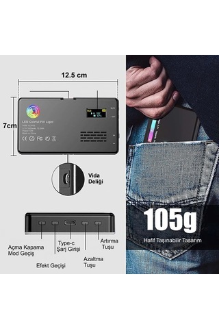 HyMark RGB-CL120 9000K LCD Ekran LED Video Fotoğraf Dolgu Işığı