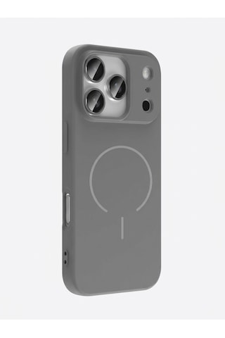 Apple iPhone Uyumlu 17 Pro Max Magsafe Özellikli İçi Kadife Yumuşak Aqua Silikon Kılıf Gri