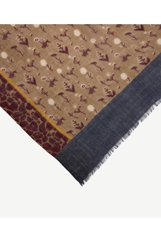 Yargıcı Minimal Çiçek Desenli Yün Şal 26kksl1034x 209 Koyu Bej
