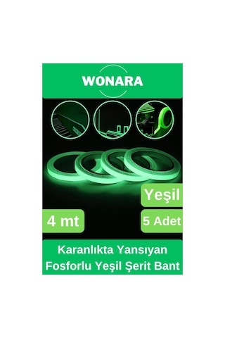 Premium Karanlıkta Yansıyan Yapışkanlı Işık Veren Fosforlu Fotolümen Yeşil Şerit Bant 4 Mt 5 Adet