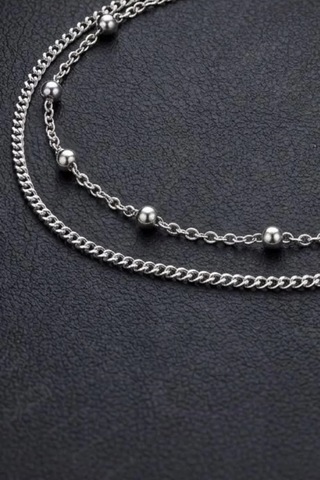 Çift Zincirli Silver Gümüş Renk Halhal Çelik Halhal Gökçe Serisi