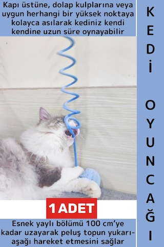 Evcil Hayvan Pet İlgi Çekici Sevimli Eğitici Elastik Yaylı Asılabilir Peluş Kedi Oyun Oltası 100 Cm