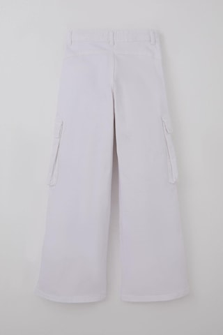 Escabel Kız Çocuk Gabardin Pantolon Kargo Cep Detaylı 10-14 Yaş, Beyaz
