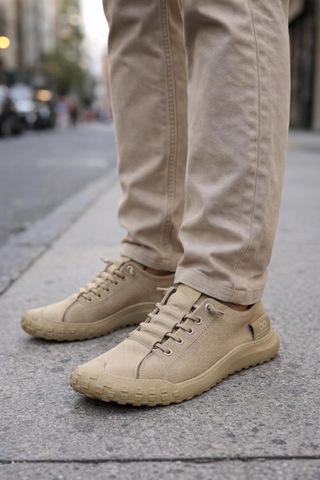 Erkek Günlük Sneaker Modern Tasarım, Konforlu Taban Bej