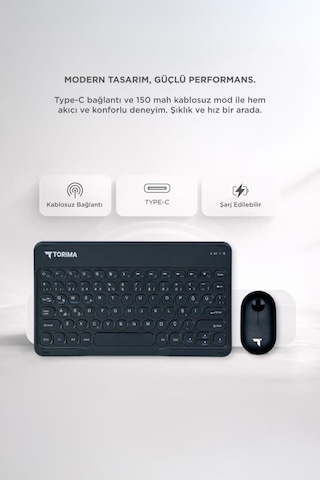 Torima TMK08 Bluetooth Kablosuz Klavye Mouse Seti Optik
