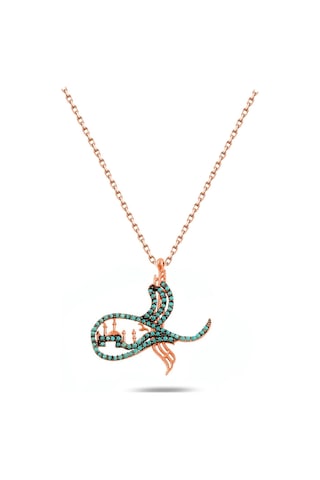 Brezza Lusso Jewelry Firuze Taşlı Osmanlı Tuğrası Cami Silüet Kadın Gümüş Kolye 42 CM