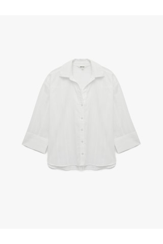 Koton Pamuklu Uzun Kollu Nakış Detaylı Brodeli Oversize Poplin Gömlek Kırık Beyaz 6sak60251uw Ekru