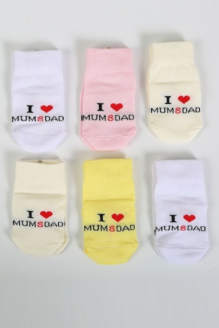 Pamuklu 6'lı Yenidoğan Kız Bebek Çorap Mum Dad "Karışık Renkli"