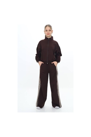 Kız Çocuk %100 Pamuk Oversize Alt&üst Uzun Kol Eşofman Takımı-183-eşt-0023 Kahverengi