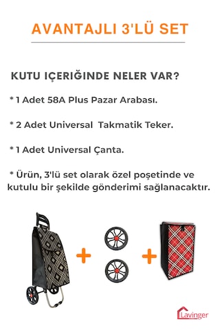 Pazar Arabası Plus Avantajlı 3' Lü Set Pazar Arabası + Yedek Tekeri + Yedek Çantası. Siyah