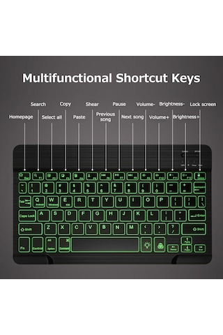 Springsun 10 İnç Kablosuz Bt Klavye - 7 Renkli Aydınlatma, Şarj Edilebilir, 3 Sistem Uyumlu